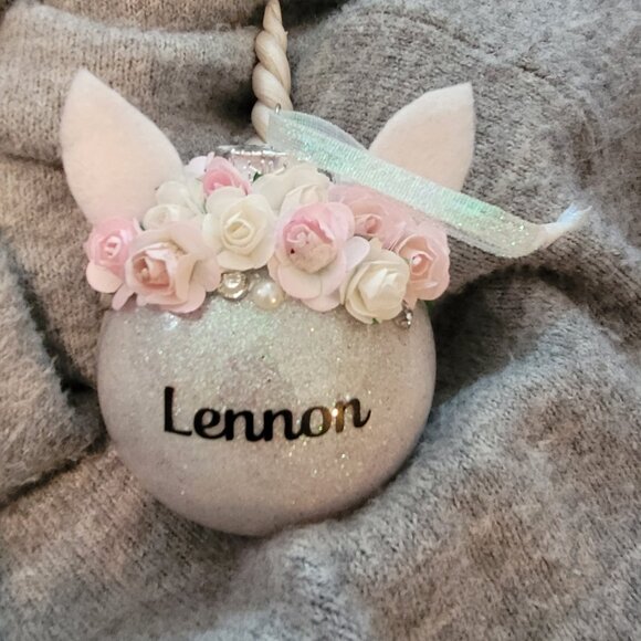 Light Tinkerbell Green Sparkle Unicorn‎ Ornament, customized with name - Picture 7 of 7